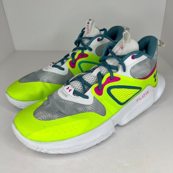 Under Armour Womens 3025603-106 White Lime Breakthru Size 15.5 Basketball Shoes - Picture 1 of 9